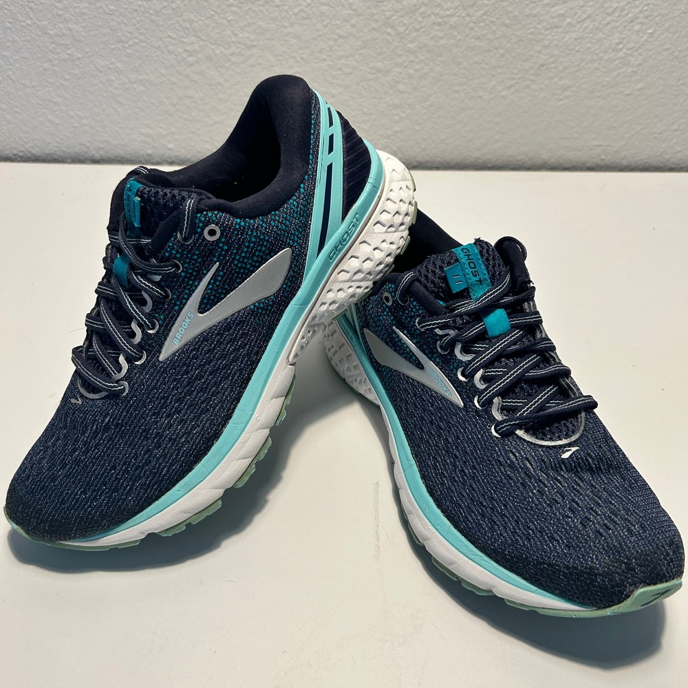 Brooks Ghost 11 Womens Running Shoes Navy Blue Teal 1202771B493 Size 7.5 Wide